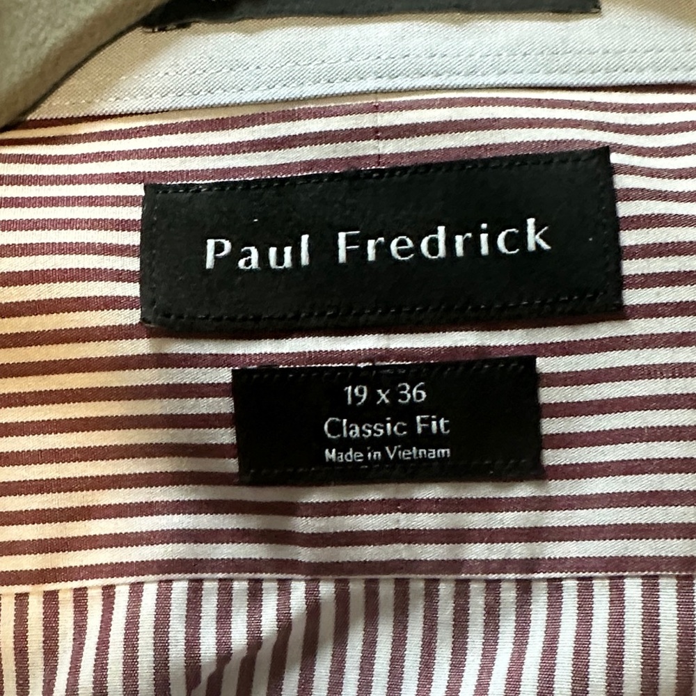 Paul Fredrick Men's Classic Fit Shirt - Burgundy Stripes